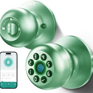 WREO Keypad Smart Door Knob Lock, Fingerprint Keyless Entry Door Locks with Handle for Front Door and Bedroom, Electrionic Biometric Code Door Knob with APP, Auto Lock for Home Office Apartment-Green -