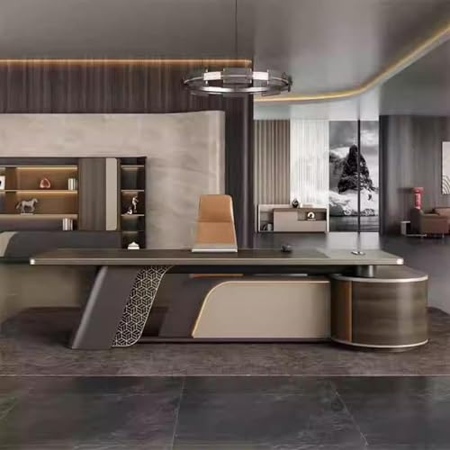 YZABEL 94 inch Solid Wood Office Desk with Lateral Cabinet, L Shaped Corner Executive Desk with File Drawers and Cable Management, Gaming Table Business Furniture Set Workstation for CEO Boss Manager -