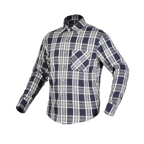 Men Motorcycle Plaid Shirt Motorcycle Riding Jacket With Back, Shoulder ，elbow Armor Aramid Lining Reinforcement(Gray,XX-Large) -