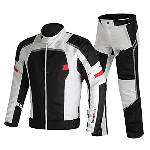 Generic Men Waterproof Motorbike Riding Motorcbike Cold-Proof Protective Gear Motorcycle Jacket Pants Suit 610 Gray Suit XL -