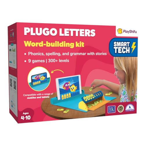 PlayShifu Educational Word Game-Plugo Letters Kit+App with 9 Learning Games, STEM Toy Gifts for Kids Age 4-10 , Spellings & Grammar 48 Alphabet Tiles Works with tabs/mobiles(Packaging May Vary) -