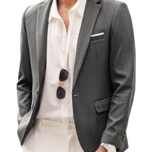 COOFANDY Mens Gray Blazer Casual Slim Fit One-Button Sports Jacket Lightweight Textured Suit Jackets, Gray, XXXL -
