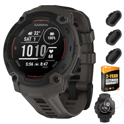 Garmin Instinct E 45mm Rugged Outdoor GPS Smartwatch 24/7 Health Monitor (Charcoal) Bundle with 2 Year Protection Pack + Silicone Dust Cover (3-Pack) + Screen Protector (2-Pack) -