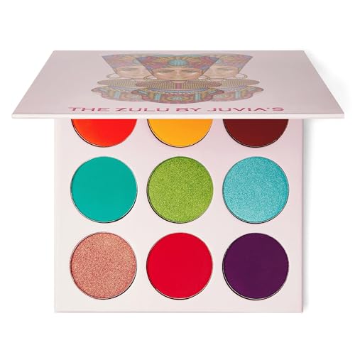 Juvia's Place Palette The Zulu - Turquoise, Red, Purple, Shades of 9, Colorful, Vivid, Vibrant Palette, Pigmented Makeup Palette Color & Shine -