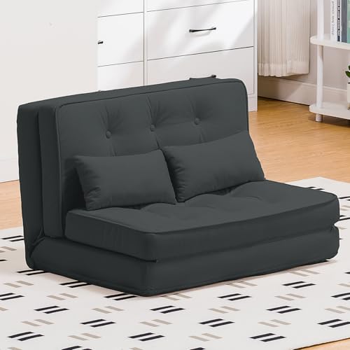 COMHOMA Folding Sofa Bed, Convertible Sleeper Chair with Pillows, Fold Out Chair Bed & Fabric Floor Couch,Foldable Mattress with Adjustable Backrest for Living Room, Guest Room, Dorm (Black) -