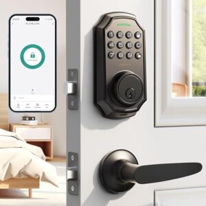 Keyless Entry Door Lock With 2 Handle Set - App Control Electronic Keypad - 100 Code Capacity - Front Door Set - One Time Code - Auto Lock Easy Installation -