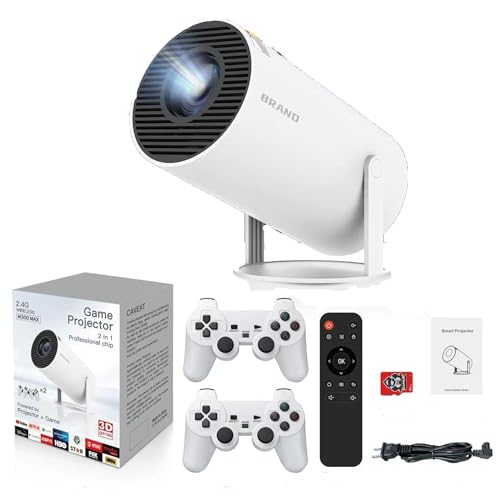 Portable Gaming Projector for Camping - 1080P HD Video Game Projector with Android TV 11.0, WiFi Bluetooth, 360 ANSI, Includes Controllers -