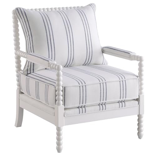 Coaster Home Furnishings - Blanchett - Upholstered Accent Chair with Track Arms, Decorative Spindle Back Posts and Navy Awning Stripes - Living Room - White and Navy - 903835 -