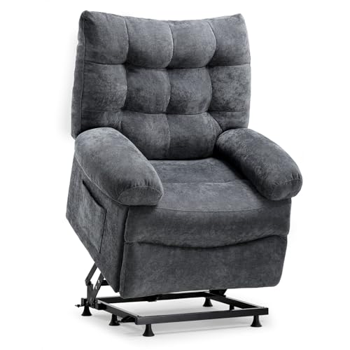 COMHOMA Power Lift Chair,Oversized Recliner Chair for Big Men and Elderly,Lift Reclining Chair with Side Pockets,Fabric Reclining Sofa Chair for Living Room,Bedroom (Grey) -