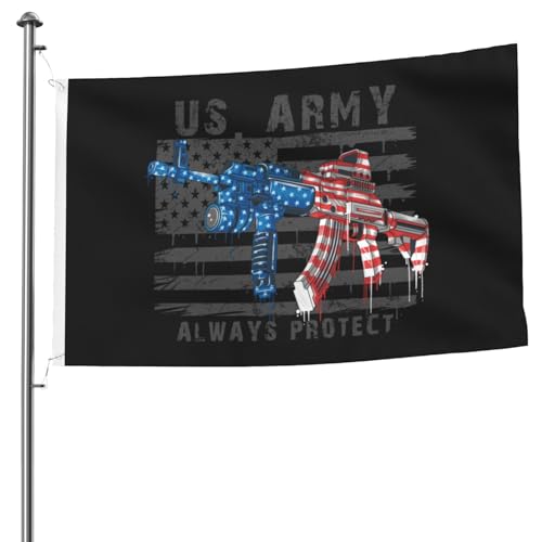 Double-Sided Ak47 Machine Gun Colorful American Flag Flag 5x8 Ft Outdoor Durable Heavy Duty Large Size Flags Outside Decorative Banner 5by8 -