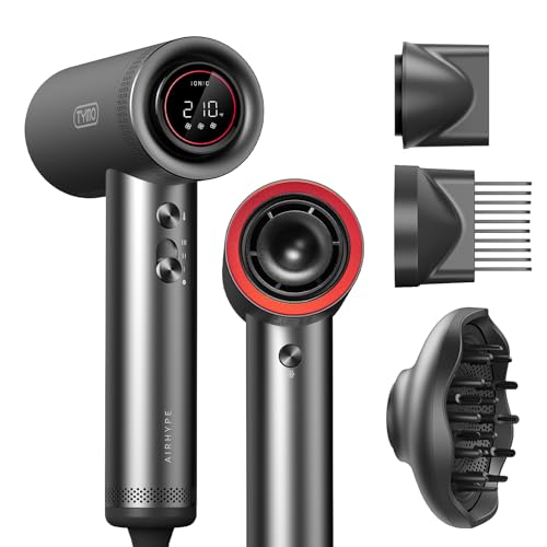 TYMO Hair Dryer with Diffuser for Women - 1500W Professional High Speed Blow Dryer with Comb, 110,000RPM Fast Dry, 200 Million Ionic Hairdryer, 4 Temps & 3 Speeds, 8 Ft Cord for Salon, Metal Gray -