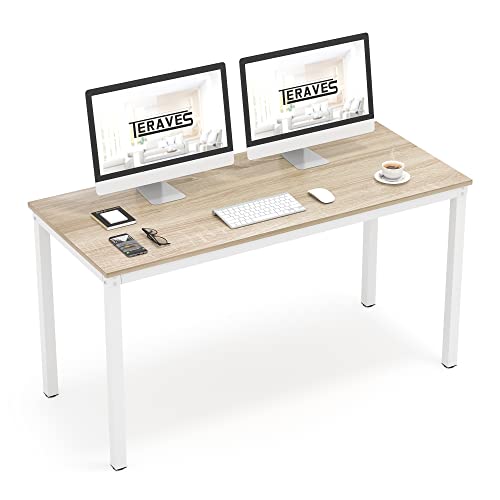 Teraves Computer Desk/Dining Table Office Desk Sturdy Writing Workstation for Home Office (47.24”, Beige + White Frame) -