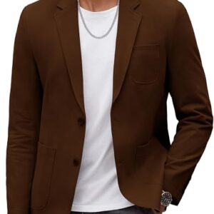 COOFANDY Mens Casual Blazer Cotton Sport Coat Regular Fit Suit Jacket Two Button Blazer Jacket Brown -
