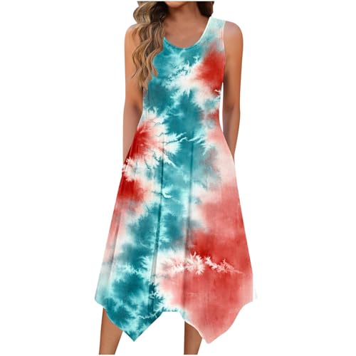 Women Casual Dress Summer Tank Dresses Loose Flowy Beach Dress with Pocket Hankerchief Flare Flowy Midi Sundress 2025 -