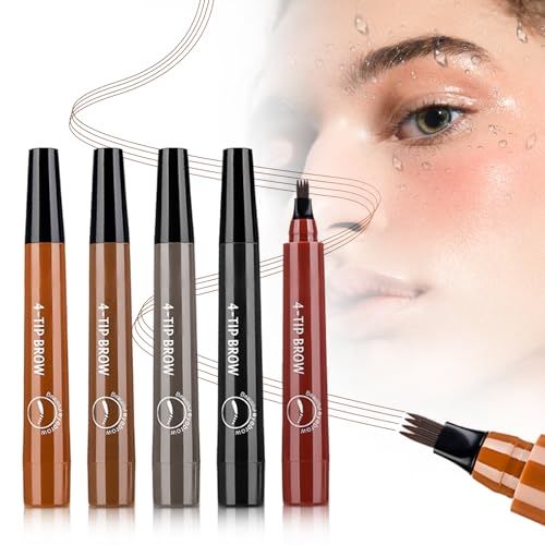 2025 Premium Magic Eyebrow Pencil with a Micro-Fork Tip, 3D Microblading Eyebrow Pencil Waterproof Contouring Pen, 4 Tipped Spoolie Brush Precise Brow Pen Natural Makeup Effect (Colorful) -