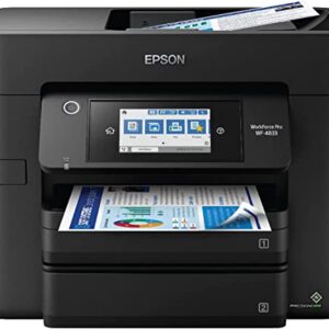Epson Workforce Pro WF-4833 Wireless All-in-One Color Inkjet Printer, Black - Print Scan Copy Fax - 4.3" LCD, 25 ppm, 4800 x 2400 dpi, Auto 2-Sided Printing, 50-sheet ADF, 500-Sheet Capacity, Ethernet -
