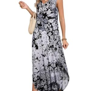 BELAROI Womens Plus Size Maxi Dress Sundress Summer Casual Sleeveless V Neck Pockets Beach Swimsuit Cover Up Floral Loose Outfits (2X, Flower117) -