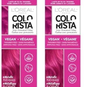 L'Oreal Paris Colorista Metallic Semi Permanent Hair Color for Bleached or Blonde Hair, Color Depositing Hair Mask Formula, Metallic Pink (Pack of 2) -
