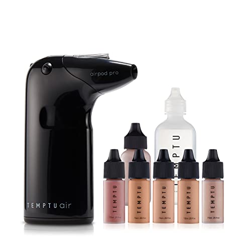 TEMPTU Air Intro Airbrush Makeup Kit in Light to Medium: 9-Piece Set Includes Cordless Device, Refillable Makeup Cartridge, 3 Perfect Canvas Semi-Matte Foundation, Primer, Blush, Highlighter & Cleaner -