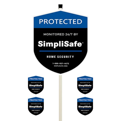 1 Yard Sign with 4 Window Stickers compatible with SimpliSafe Home Security System (STAKE INCLUDED) -