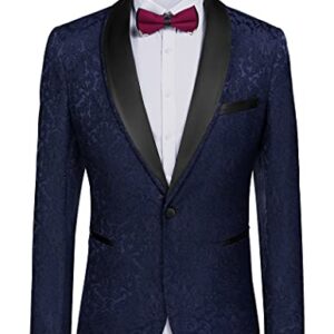COOFANDY Men's Floral Dinner Jacket Blazer Stylish Jacquard Suit Jacket Party Wedding Prom Tuxedo Dress Jacket Navy Blue -