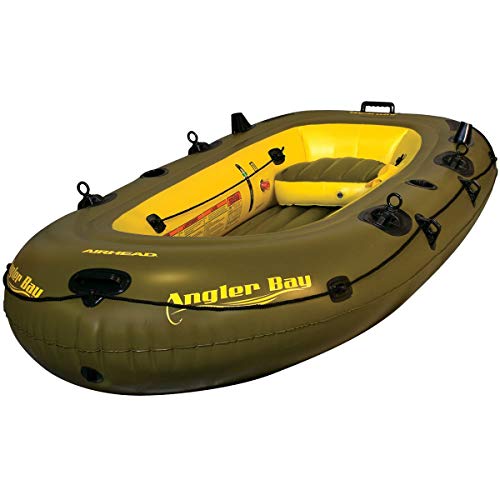 Angler Bay Inflatable 4 Person Boat, Lightweight and Portable for a Safe Adventure, Includes Rod Holders, Drink Holders, Drain Plugs, Battery Storage Bag, and Ditty Bag -