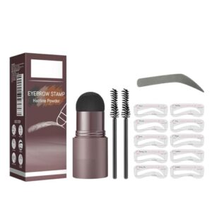 Eyebrow Stamp Stencil Set,Lazy Eyebrow Filling Makeup Eyebrow Cake,Waterproof Brow Stamp Shaping Kit Eye Brow Definer,10 Reusable Eyebrow Stencils, 2 Brushe (Dark Grey) -