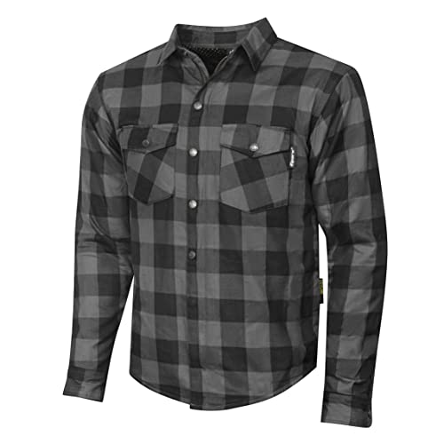 Riparo Motorcycle Riding Work Shirt for Men Long Sleeve Flannel Armored Shirt with Kevlar and CE Removable Protectors (US, Alpha, Large, Regular, Regular, Grey/Black) -