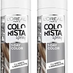 L'Oreal Paris Colorista 1-Day Washable Temporary Hair Color Spray, Silver, 2 Ounce (Pack of 2) -