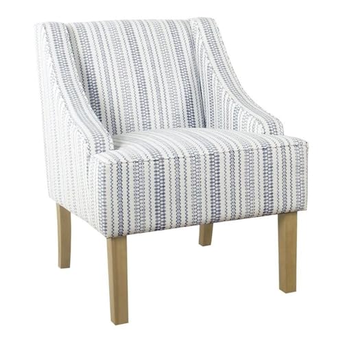 HomePop Velvet Swoop Arm Accent Chair, Blue and White farmhouse stripe -