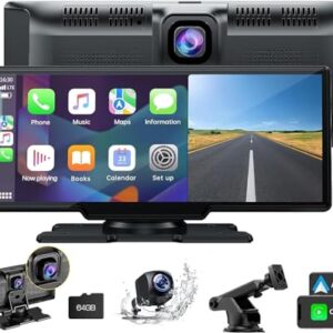 LAMTTO 9.26" Wireless Carplay and Android Auto with 2.5K Dash Cam, 1080P Backup Camera, Portable Touchscreen GPS Navigation for Car, Car Stereo Receiver with Bluetooth,AirPlay,AUX,FM,Googel,Siri -