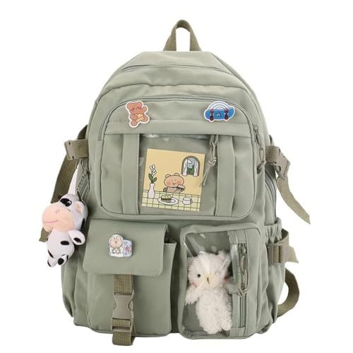 Eagerrich Cute Backpack with Cute Pin Accessories Plush Pendant for School Bag Student Girl Backpack Super-Capacity Waterproof Travel Backpack(Green-2) -