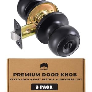 SPINMO Privacy Door Knob with Lock for Bedroom Bathroom Interior Door Handle Easy Install Room Door Locks Indoor Door Knob Set Privacy Door Handle Matte Black Knobs for Home Office (Black, 3 Pack) -