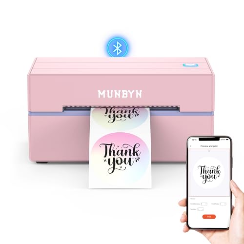 MUNBYN Bluetooth Thermal Label Printer, 130B Wireless 4x6 Shipping Label Printer for Shipping Packages Small Business Office or Home, Compatible with iPhone Android iPad Windows macOS Chrome Etsy eBay -