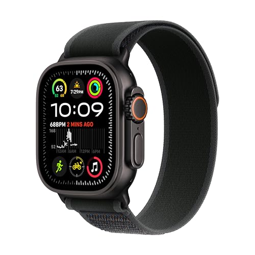 Apple Watch Ultra 2 [GPS + Cellular 49mm] Smartwatch, Sport Watch with Black Titanium Case with Black Trail Loop - S/M. Fitness Tracker, Precision GPS, Action Button, Carbon Neutral -