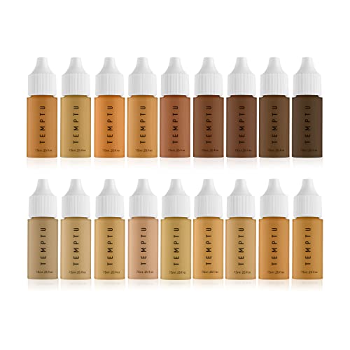 TEMPTU SilkSphere Airbrush Foundation: Long-Lasting Liquid Makeup, Medium to Full Coverage | 4-In-1 Formula Foundation, Primer, Concealer & Corrector | Luminous, Dewy Finish | All 18 Shades,0.25 FL OZ. (Pack of 18) -