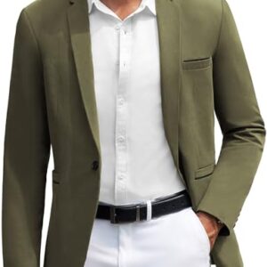 COOFANDY Men's Casual Blazers Sport Coats Slim Fit Cotton Sport Jackets 1 Button Lightweight Suit Jackets, Green, Large -