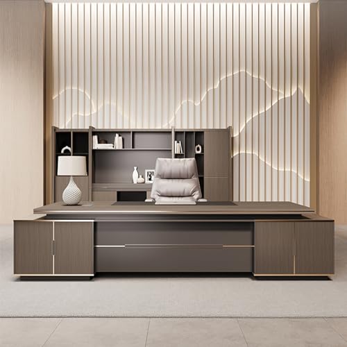 LSIGHTUS 94" L Shaped Brown Executive Office Desk Computer Desk with File Drawers Writing Study Table Business Furniture Set for CEO Boss -