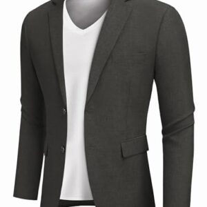 COOFANDY Sport Coat Men Two Button Slim Fit Blazers Lightweight Textured Suit Jacket, Dark Charcoal, L -