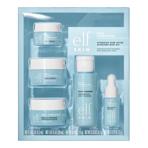 e.l.f. SKIN Holy Hydration! Hydrated Ever After Skincare Mini Kit, Cleanser, Makeup Remover, Moisturiser & Eye Cream For Hydrating Skin, Airplane-Friendly Sizes -