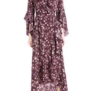 Max Studio Women's Ruffle Wrap Dress, Beet Med Floral Twig, Extra Small -