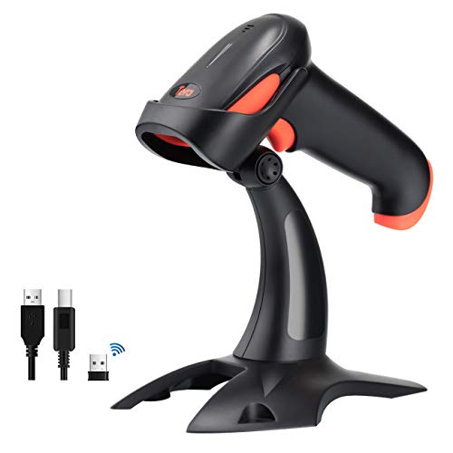 Tera Wireless 2D QR Barcode Scanner with Stand, 3 in 1 Compatible with Bluetooth & 2.4GHz Wireless & USB Wired Barcode Reader Handheld Bar Code Reader HW0001 -