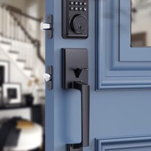 Keyless Entry Door Lock Deadbolt with Handle Set - Front Door Lock Set- Electronic Keypad Deadbolt - Smart Lock -Easy Installation -Matte Black -