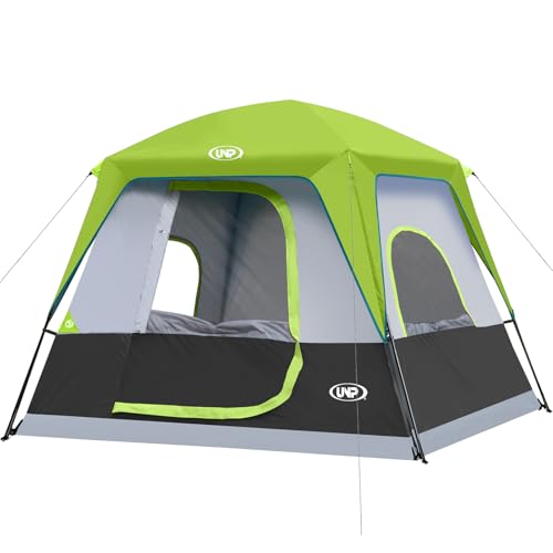 UNP 4-Person Tent, Portable Cabin Tent, Camping Tent 4-Person Easy Set Up, Waterproof with Top Rainfly for Outdoor Camping/Hiking (Fluorescent Green) -