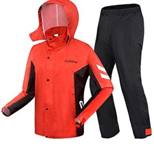 Rain Suit for Men Waterproof,Women's Rain Suit 2 Piece Motorcycle Riding Rain Gear Suit Set,Durable Rain Gear Jacket Pants,Red,XXL -