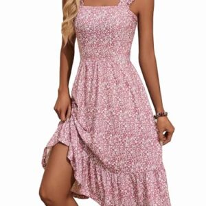 ZABERRY Womens Summer Dresses 2025 Corset Dress Floral Sundresses Square Neck A-Line Spring Sundresses for Women 2025 Midi Empire Waist Dress -