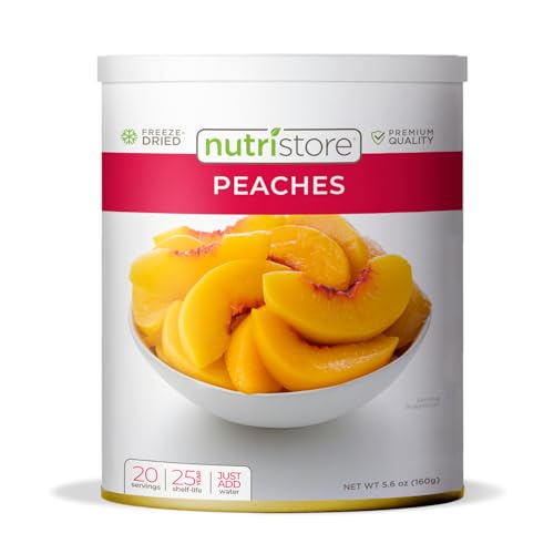 Nutristore Freeze Dried Peaches | 100% Natural, Healthy Fruit Snacks | Bulk #10 Can | Premium Quality & Crispy Fresh Taste | Emergency Survival Food Supply | 24 Servings | 25 Year Shelf Life -