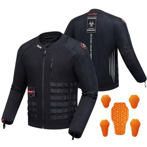 IRON JIA'S Motorcycle Jacket with CE Armor, Summer Mesh Breathable Motorcycle Shirt, Motorbike Riding Protective Gear Black L -