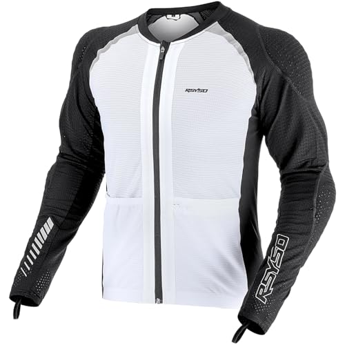 RSYSO Men's Armored Motorcycle Shirt with CE Certified Protective Mesh Motorcycle Jacket Men with Reflective Strips, All Season Motorcycle Riding Shirt for Motorcycle Bicycle Scooter Riding Gear White -