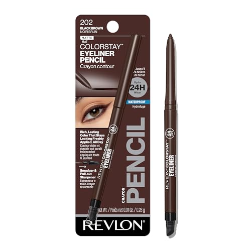 Revlon ColorStay Pencil Waterproof Eyeliner, Smudge-Proof, Eye Makeup with Built-In Sharpener, 202 Black Brown, 0.01 oz -